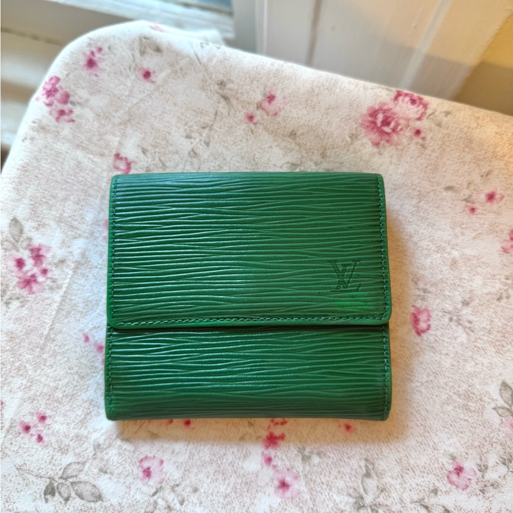 Louis Vuitton Green Epi Leather Elise Trifold Wallet Authentic